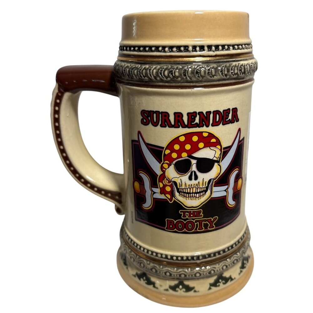 Pirate Beer Stein Surrender The Booty Mug Agiftcorp 6.25" Skull & Crossbones